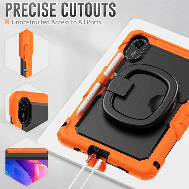 For Xiaomi Redmi Pad 2 Kickstand Case with Stylus Holder / Shoulder Strap PC Silicone Tablet Cover - Orange