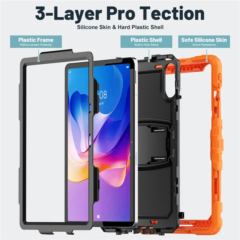 Cover per Xiaomi Redmi Pad 2 con Supporto e Porta Stilo, Custodia Antiurto in PC e Silicone - Arancione
