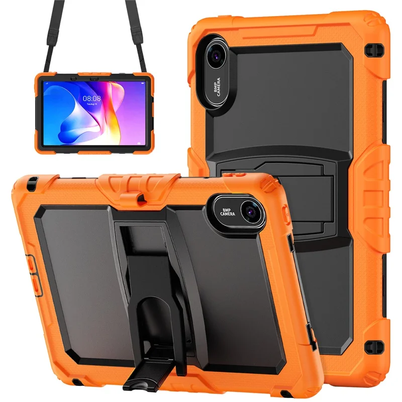 For Xiaomi Redmi Pad 2 Kickstand Case with Stylus Holder / Shoulder Strap PC Silicone Shockproof Tablet Cover - Orange