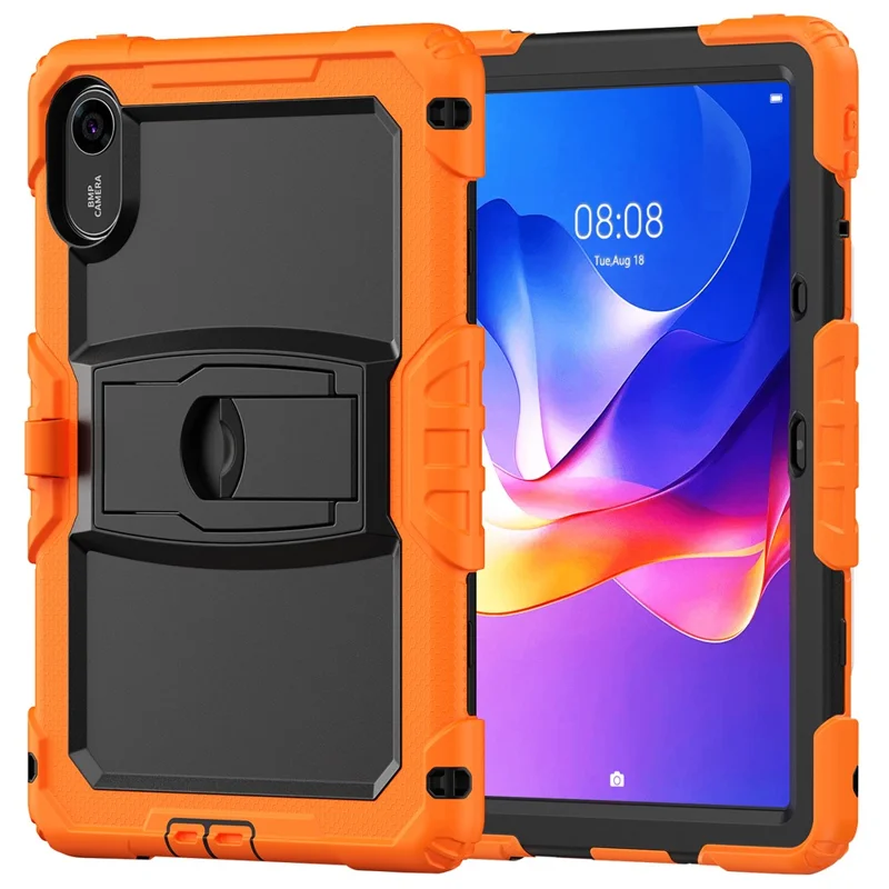 For Xiaomi Redmi Pad 2 Kickstand Case with Stylus Holder / Shoulder Strap PC Silicone Shockproof Tablet Cover - Orange