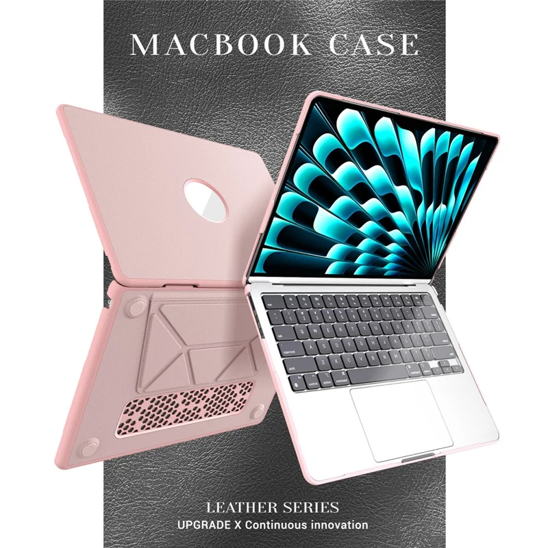 Laptop Case for MacBook Air 13 inch (2025) / (2024) / (2022) / M2 A2681 / M3 A3113 / M4 A3240 Kickstand PU TPU PC Notebook Protective Cover - Pink