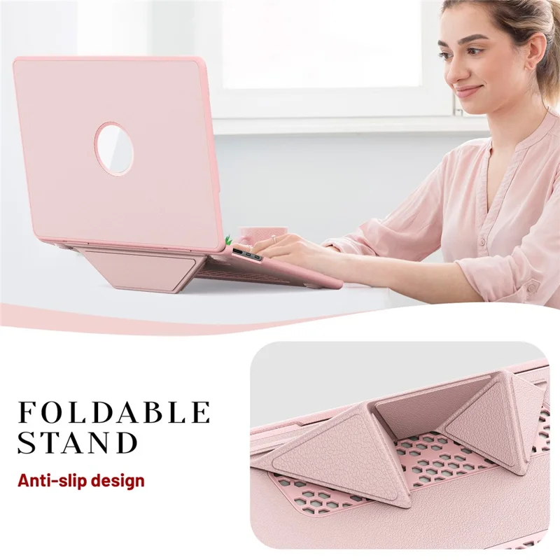Laptop Case for MacBook Air 13 inch (2025) / (2024) / (2022) / M2 A2681 / M3 A3113 / M4 A3240 Kickstand PU TPU PC Notebook Protective Cover - Pink