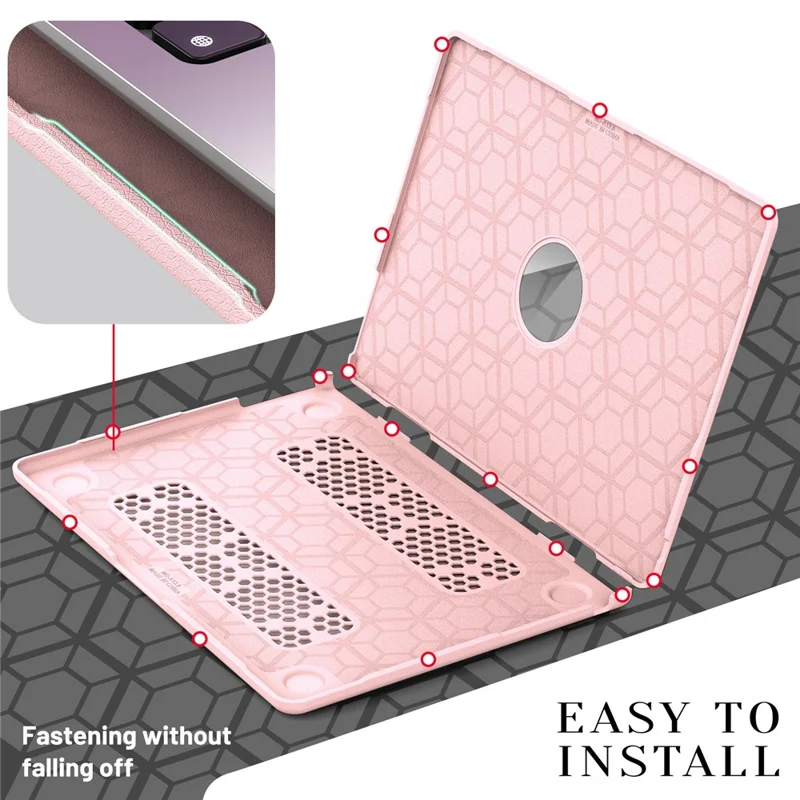 Laptop Case for MacBook Air 13 inch (2025) / (2024) / (2022) / M2 A2681 / M3 A3113 / M4 A3240 Kickstand PU TPU PC Notebook Protective Cover - Pink