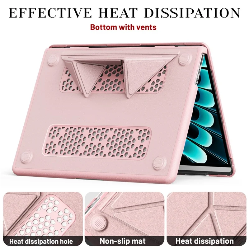 Laptop Case for MacBook Air 13 inch (2025) / (2024) / (2022) / M2 A2681 / M3 A3113 / M4 A3240 Kickstand PU TPU PC Notebook Protective Cover - Pink