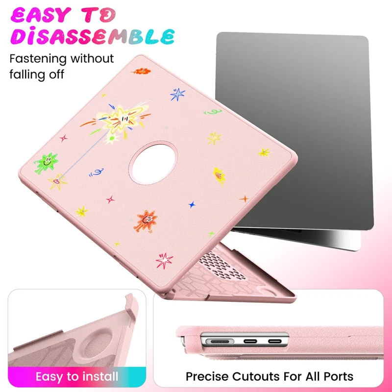 Pattern Printing Laptop Case for MacBook Air 13 inch (2025) / (2024) / (2022) / M2 A2681 / M3 A3113 / M4 A3240 Notebook Kickstand Cover - Spark / Pink