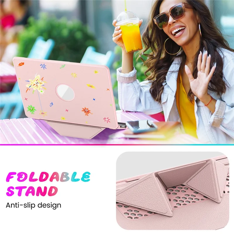 Pattern Printing Laptop Case for MacBook Air 13 inch (2025) / (2024) / (2022) / M2 A2681 / M3 A3113 / M4 A3240 Notebook Kickstand Cover - Spark / Pink
