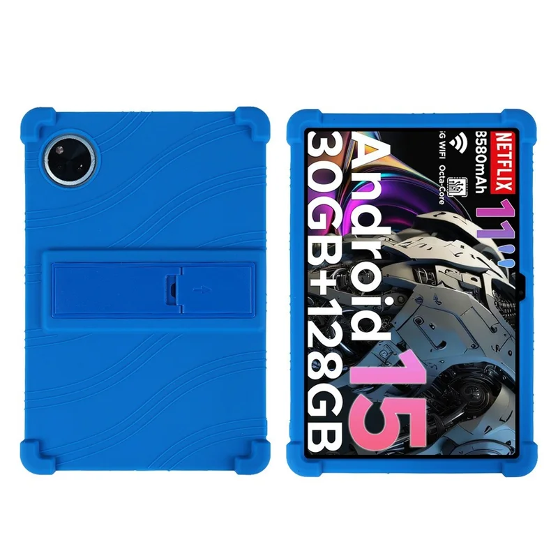 For Doogee Tab A9+ / Tab A9 Pro+ Case Adjustable Kickstand Silicone Tablet Protective Cover - Dark Blue