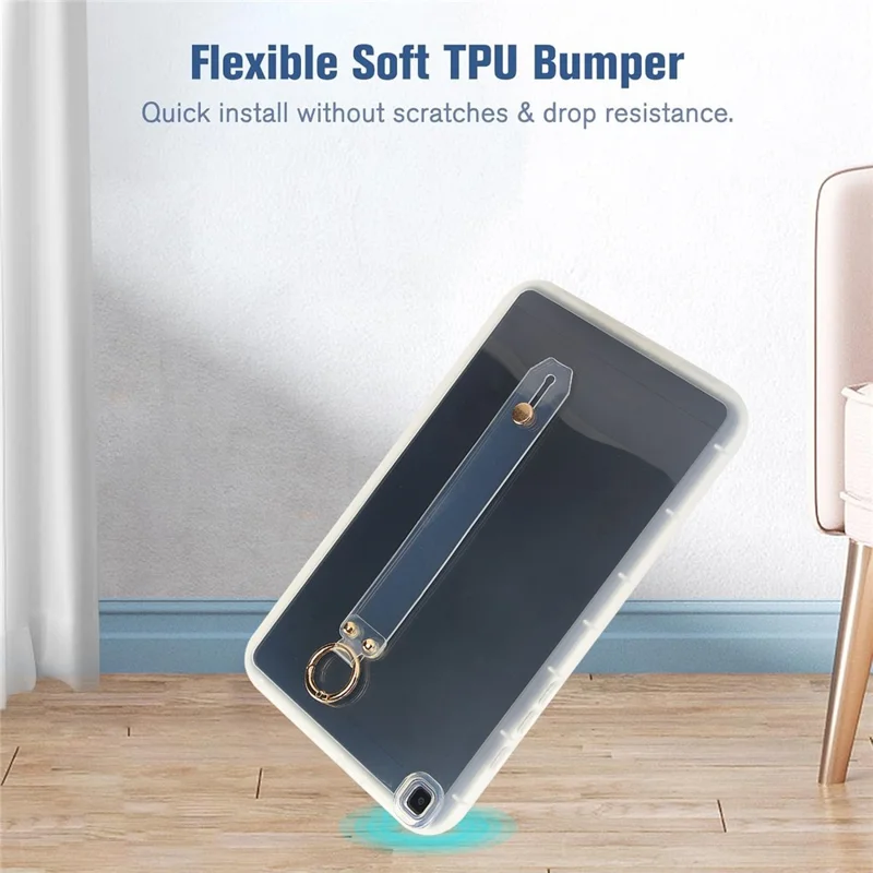 For Samsung Galaxy Tab A 8.0 (2019) SM-T290 (Wi-Fi) / SM-T295 (LTE) Case Shockproof TPU Tablet Cover with Wristband - Transparent