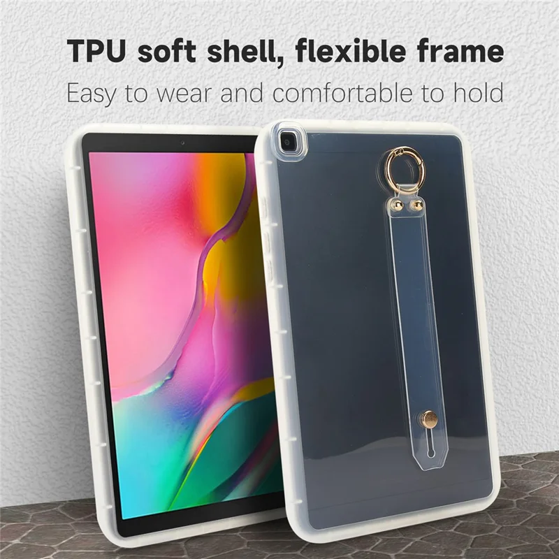 For Samsung Galaxy Tab A 8.0 (2019) SM-T290 (Wi-Fi) / SM-T295 (LTE) Case Shockproof TPU Tablet Cover with Wristband - Transparent
