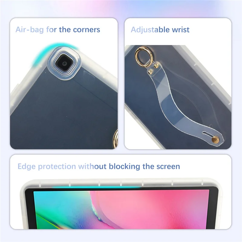For Samsung Galaxy Tab A 8.0 (2019) SM-T290 (Wi-Fi) / SM-T295 (LTE) Case Shockproof TPU Tablet Cover with Wristband - Transparent
