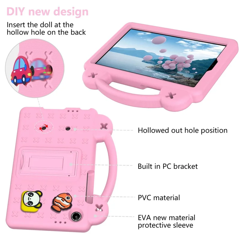For Lenovo Tab K9  /  Tab One Case Kids Cartoon Patterns Hand Grip Kickstand Tablet EVA Cover - Pink