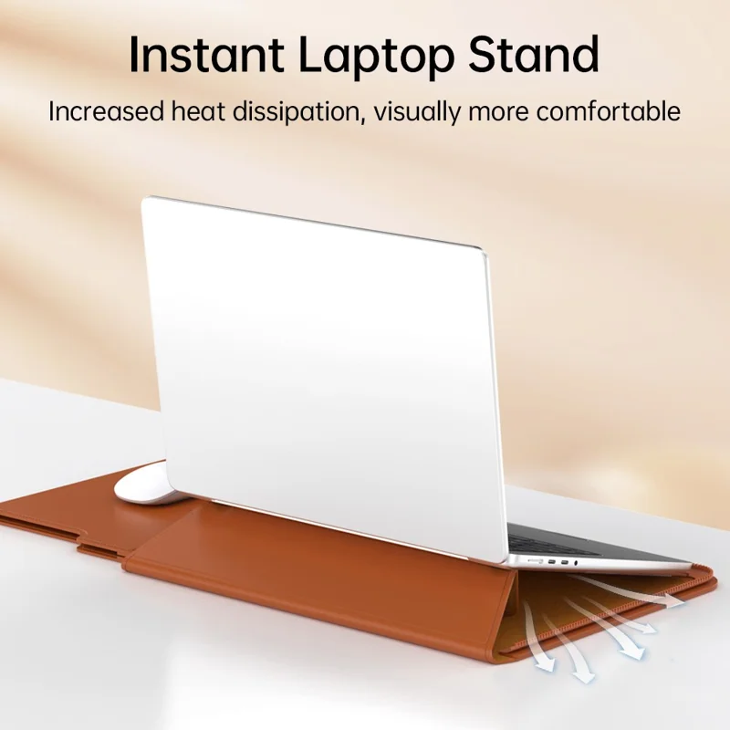 Custodia per laptop da 15 - 15,6 pollici con supporto, in pelle PU, cover protettiva staccabile - Marrone