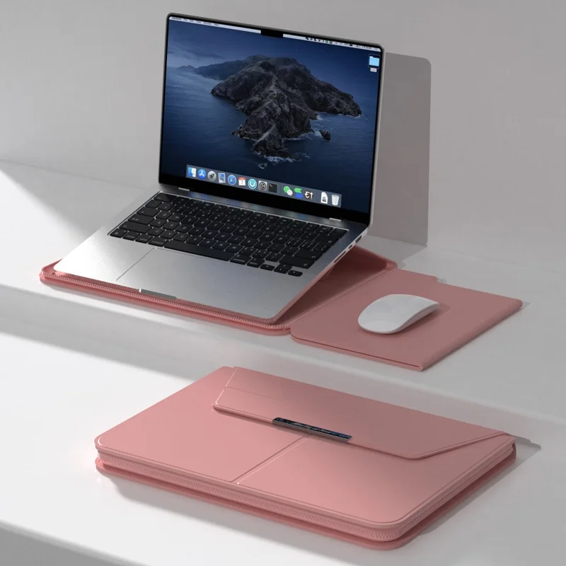 For 15 - 15.6 inch Laptop Sleeve with Stand PU Leather Detachable Case Protective Cover - Rose Gold
