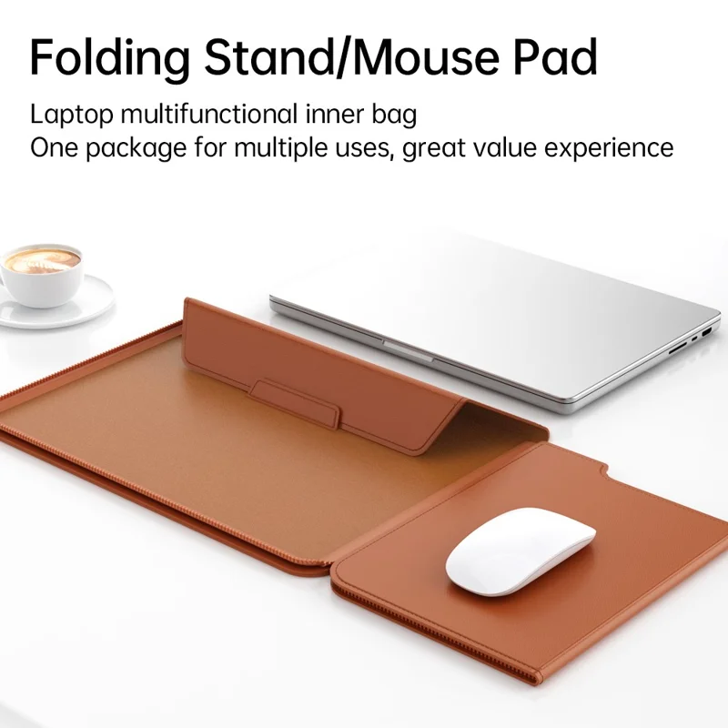For 15 - 15.6 inch Laptop Sleeve with Stand PU Leather Detachable Case Protective Cover - Rose Gold