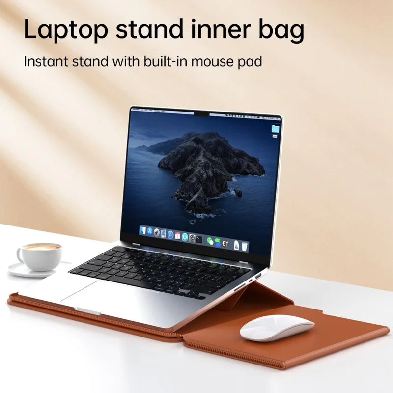 For 15 - 15.6 inch Laptop Sleeve with Stand PU Leather Detachable Case Protective Cover - Rose Gold