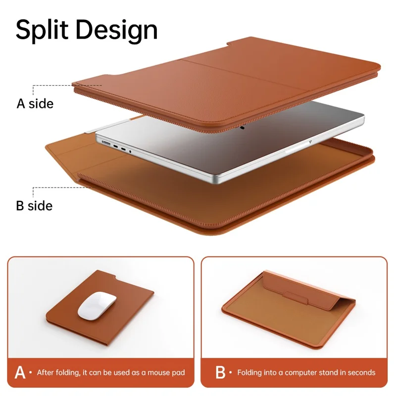 For 15 - 15.6 inch Laptop Sleeve with Stand PU Leather Detachable Case Protective Cover - Rose Gold