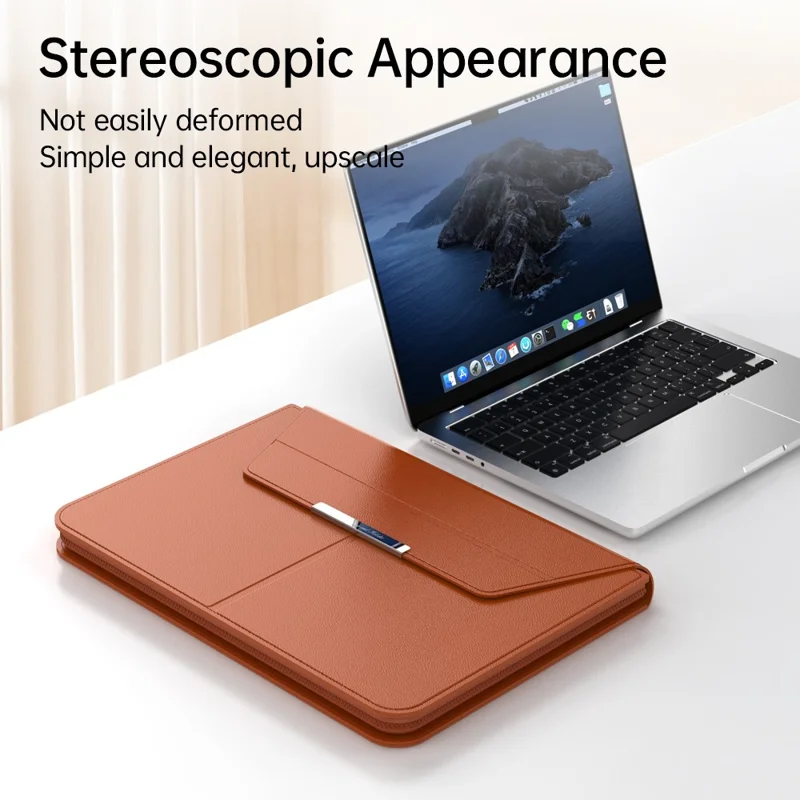 For 15 - 15.6 inch Laptop Sleeve with Stand PU Leather Detachable Case Protective Cover - Rose Gold