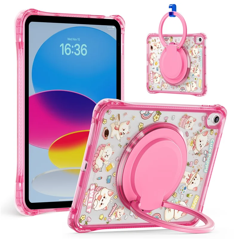 For iPad (2025) / iPad 10.9 (2022) Case Hand Grip Kickstand Pattern PC + TPU + Acrylic Tablet Cover - Pink