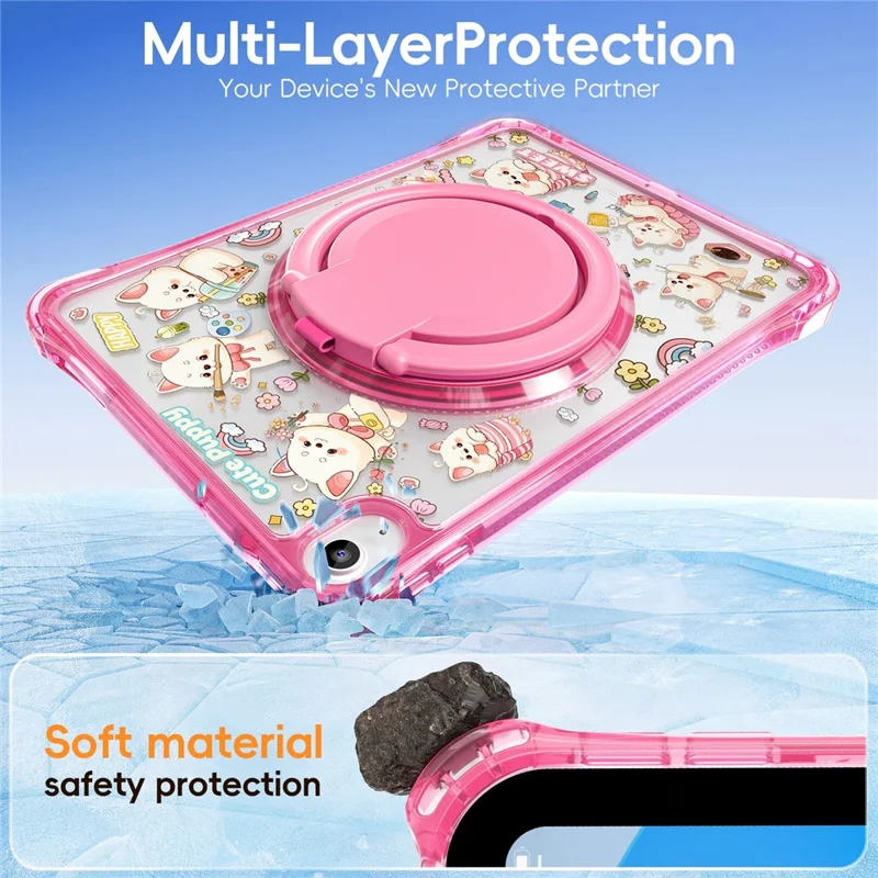 For iPad (2025) / iPad 10.9 (2022) Case Hand Grip Kickstand Pattern PC + TPU + Acrylic Tablet Cover - Pink