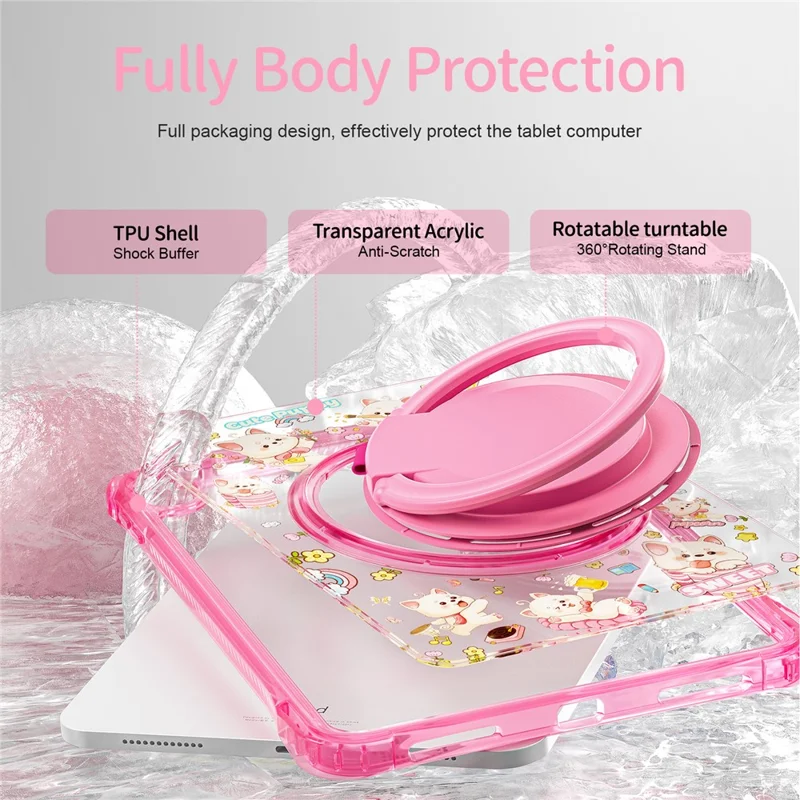 For iPad (2025) / iPad 10.9 (2022) Case Hand Grip Kickstand Pattern PC + TPU + Acrylic Tablet Cover - Pink