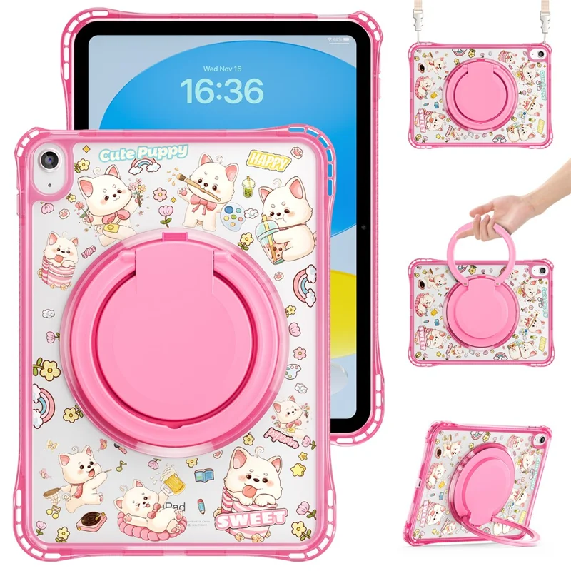 Étui pour iPad (2025) / iPad 10.9 (2022) avec Support, Motif en PC + TPU + Acrylique avec Bandoulière - Rose