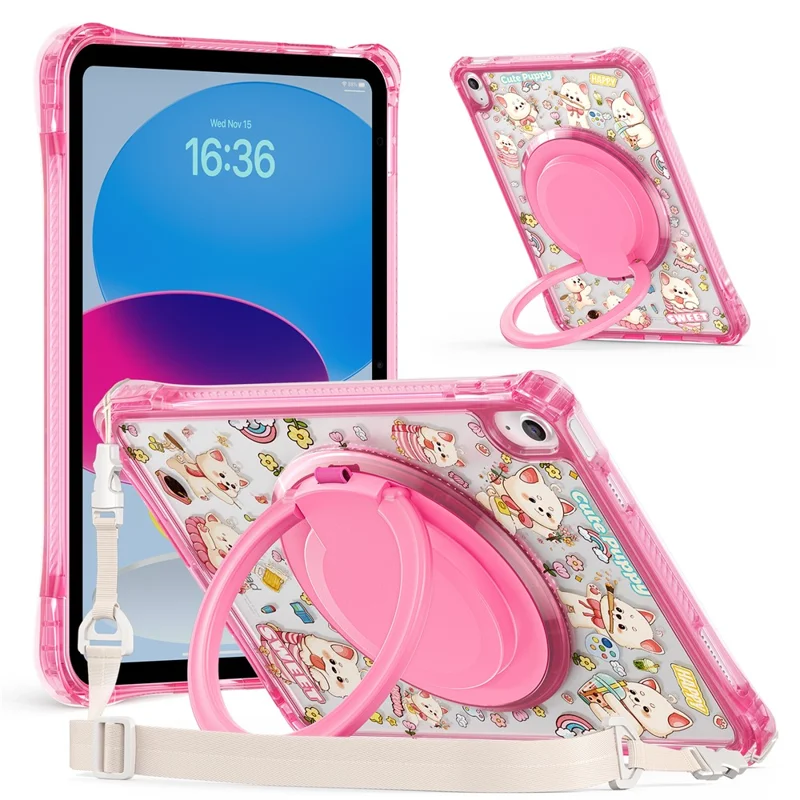 Étui pour iPad (2025) / iPad 10.9 (2022) avec Support, Motif en PC + TPU + Acrylique avec Bandoulière - Rose