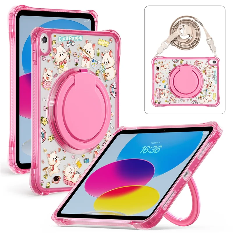 Étui pour iPad (2025) / iPad 10.9 (2022) avec Support, Motif en PC + TPU + Acrylique avec Bandoulière - Rose