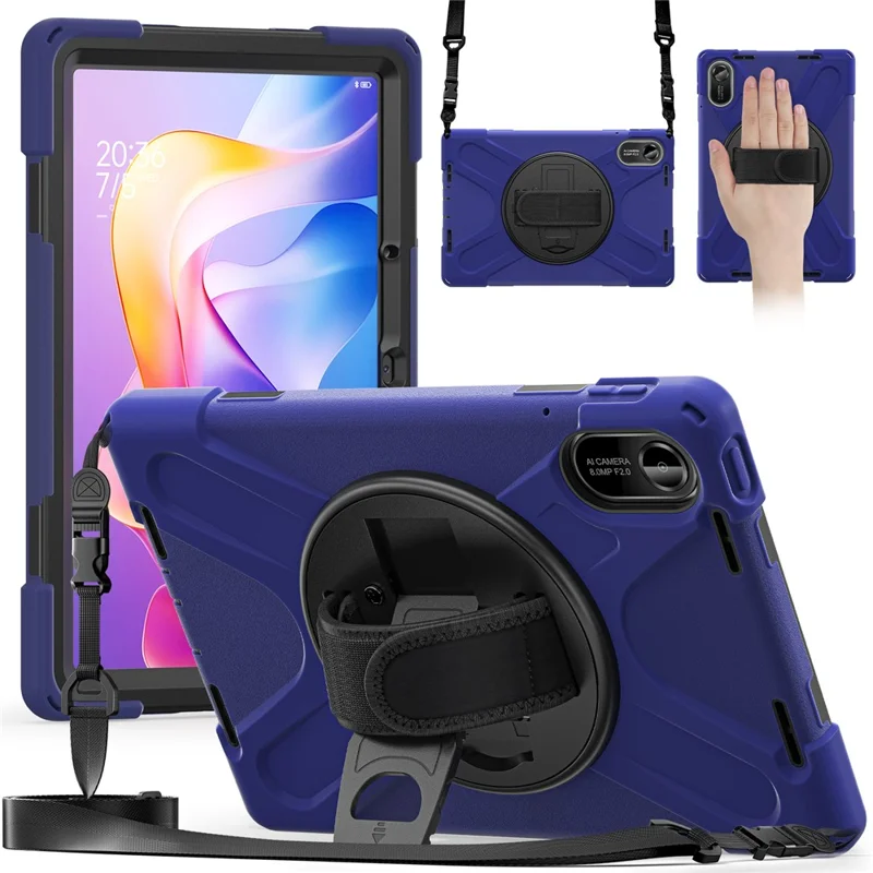 Чехол для Xiaomi Redmi Pad 2 с подставкой, из ТПУ и ПК, силиконовый, с ремешком - темно-синий