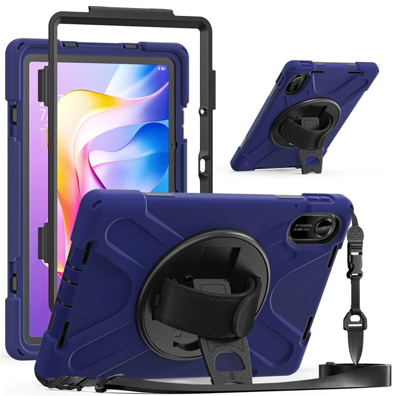 Чехол для Xiaomi Redmi Pad 2 с подставкой, из ТПУ и ПК, силиконовый, с ремешком - темно-синий