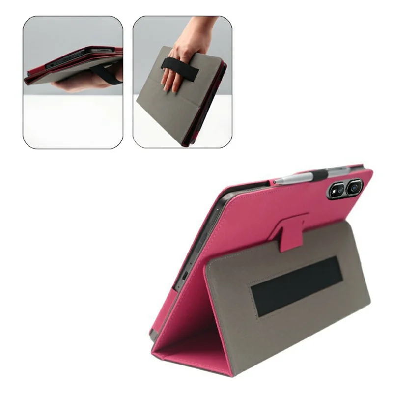 For Blackview Tab 60 Pro Case Stand PU Leather Tablet Cover Built-in Hand Strap - Rose