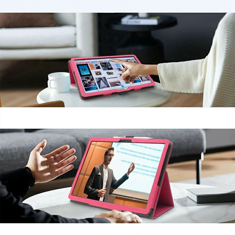 For Blackview Tab 60 Pro Case Stand PU Leather Tablet Cover Built-in Hand Strap - Rose