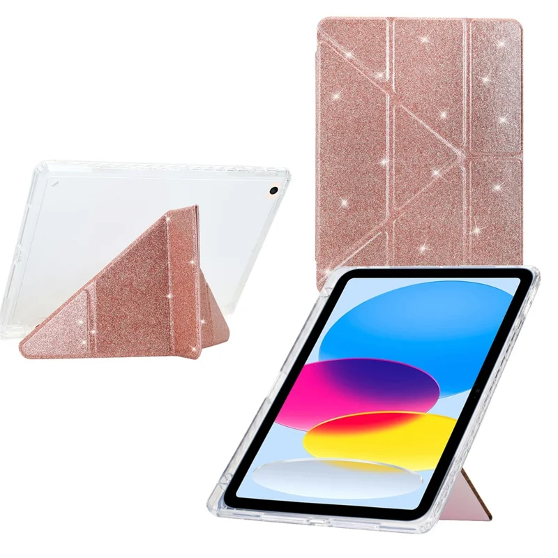 Funda para Tablet iPad 9,7 pulgadas (2018) / (2017) / Air 2 / Air (2013) Soporte Plegable Y Purpurina Cuero TPU Acrílico Transparente - Oro Rosa