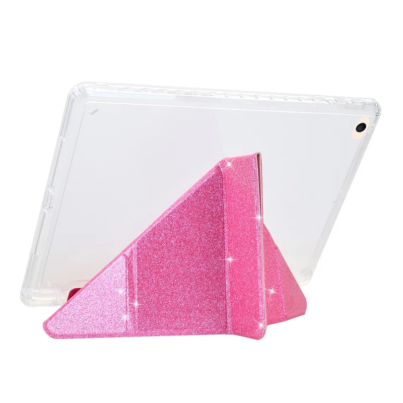 Tablet Case For iPad 9.7-inch (2018)  /  (2017)  /  Air 2  /  Air (2013) Y-Fold Stand Glitter Leather TPU Acrylic Clear Cover - Pink