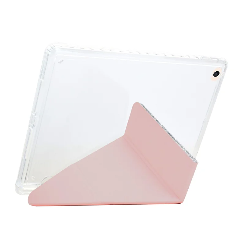 Tablet Case For iPad 9.7-inch (2018)  /  (2017)  /  Air 2  /  Air (2013) Y-Fold Stand Glitter Leather TPU Acrylic Clear Cover - Pink