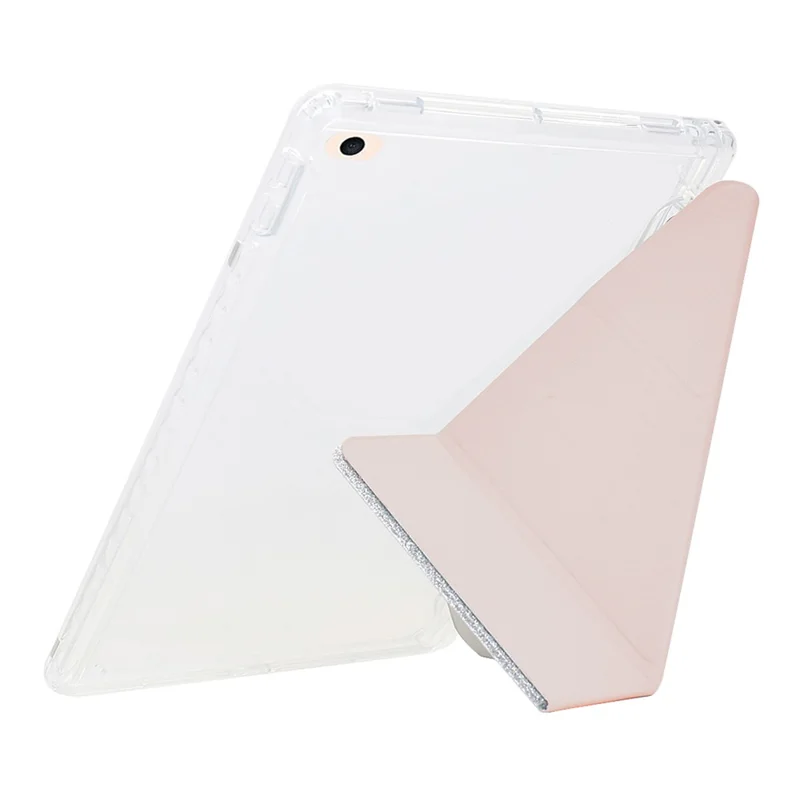 Tablet Case For iPad 9.7-inch (2018)  /  (2017)  /  Air 2  /  Air (2013) Y-Fold Stand Glitter Leather TPU Acrylic Clear Cover - Pink