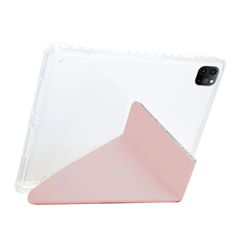 Tablet Case For iPad Pro 12.9 (2022)  /  (2021)  /  (2020)  /  (2018) Y-Fold Stand Glitter Leather TPU Acrylic Clear Cover - Rose Gold