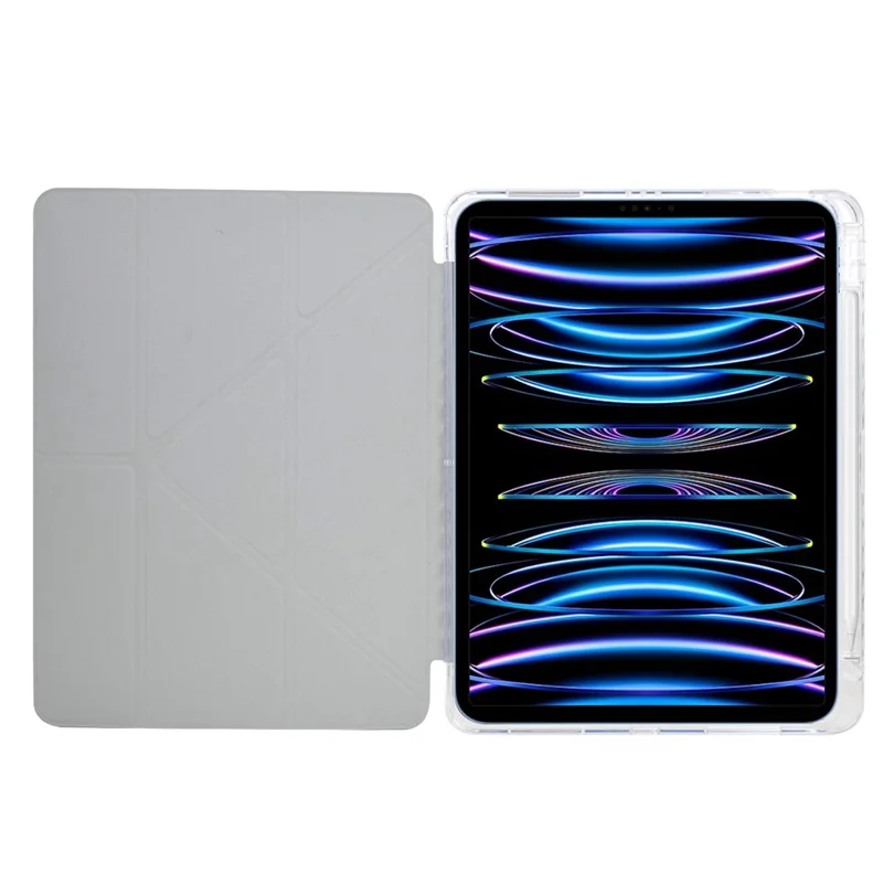 Tablet Case For iPad Pro 12.9 (2022)  /  (2021)  /  (2020)  /  (2018) Y-Fold Stand Glitter Leather TPU Acrylic Clear Cover - Silver