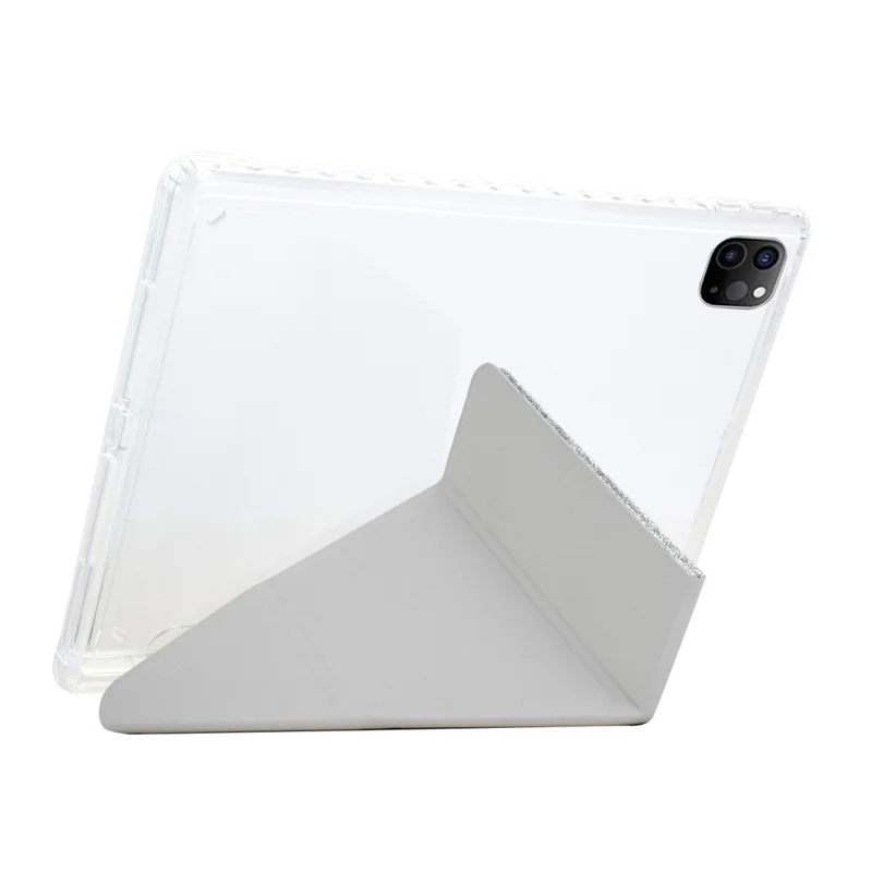 Tablet Case For iPad Pro 12.9 (2022)  /  (2021)  /  (2020)  /  (2018) Y-Fold Stand Glitter Leather TPU Acrylic Clear Cover - Silver