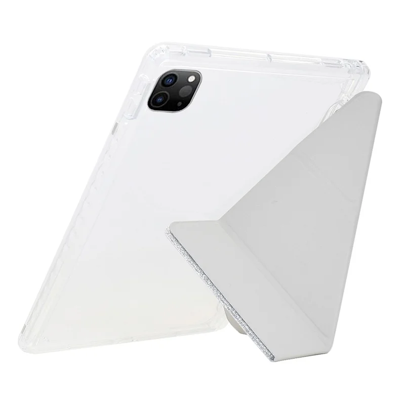 Tablet Case For iPad Pro 12.9 (2022)  /  (2021)  /  (2020)  /  (2018) Y-Fold Stand Glitter Leather TPU Acrylic Clear Cover - Silver