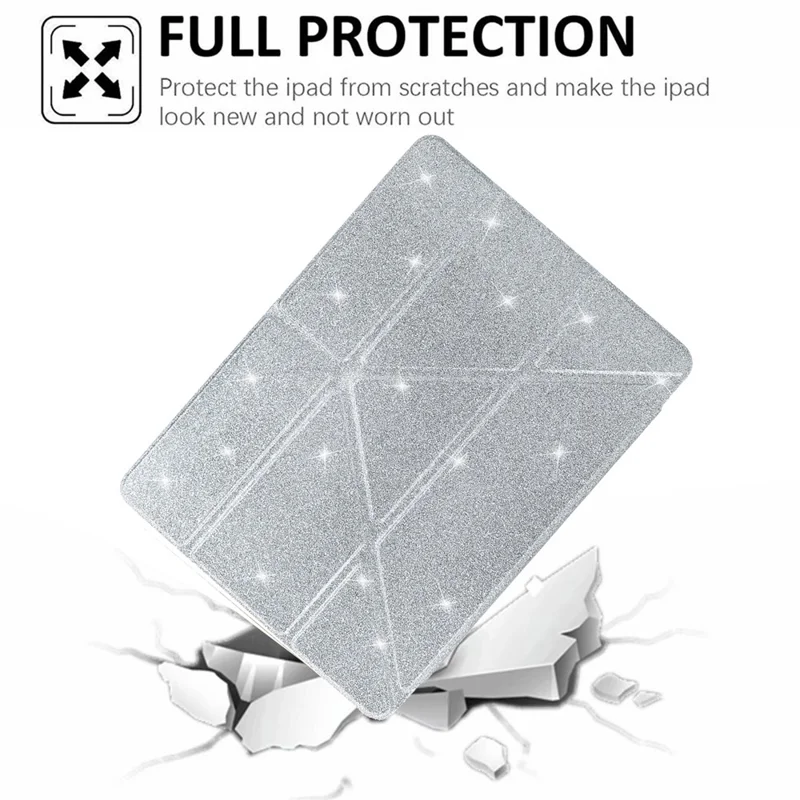 Tablet Case For iPad Pro 12.9 (2022)  /  (2021)  /  (2020)  /  (2018) Y-Fold Stand Glitter Leather TPU Acrylic Clear Cover - Silver