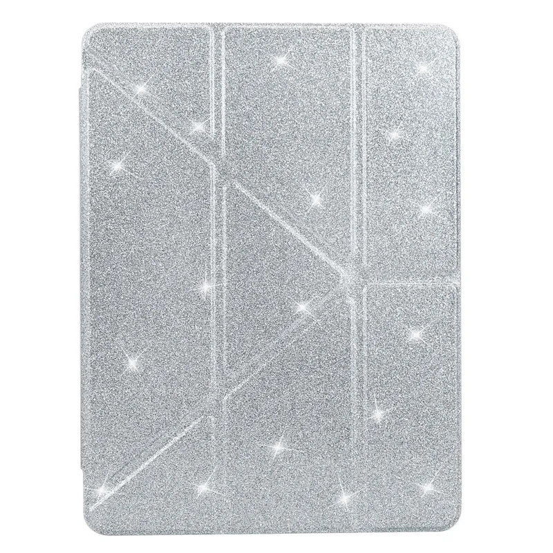 Tablet Case For iPad Pro 12.9 (2022)  /  (2021)  /  (2020)  /  (2018) Y-Fold Stand Glitter Leather TPU Acrylic Clear Cover - Silver