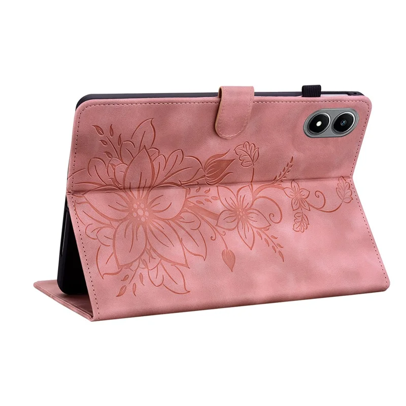 For Infinix Xpad 20 Case Lily Flower Imprint Card Slots Leather Tablet Cover - Pink