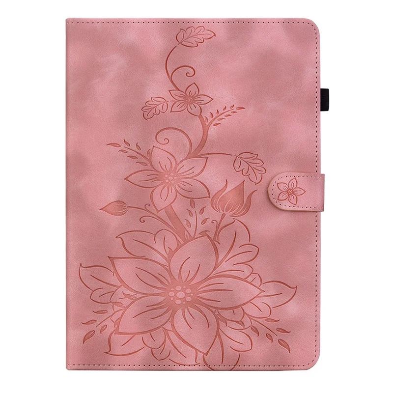 For Infinix Xpad 20 Case Lily Flower Imprint Card Slots Leather Tablet Cover - Pink