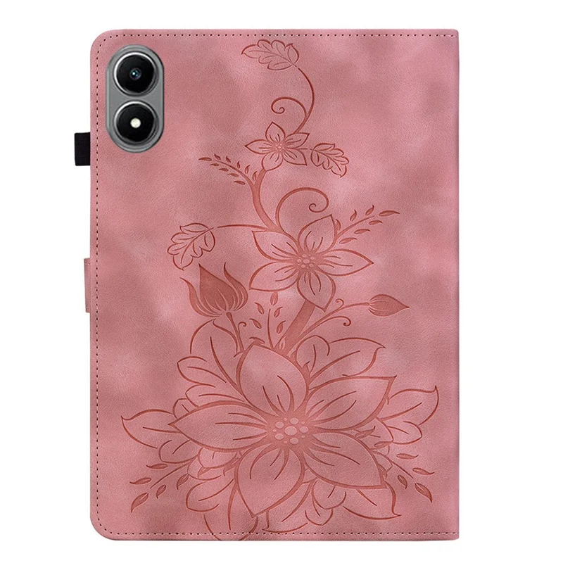 For Infinix Xpad 20 Case Lily Flower Imprint Card Slots Leather Tablet Cover - Pink