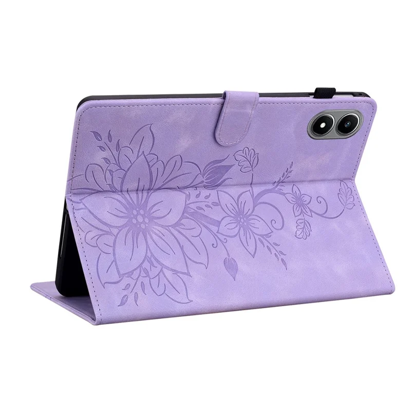 For Infinix Xpad 20 Case Lily Flower Imprint Card Slots Leather Tablet Cover - Purple