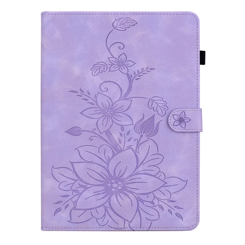 For Infinix Xpad 20 Case Lily Flower Imprint Card Slots Leather Tablet Cover - Purple