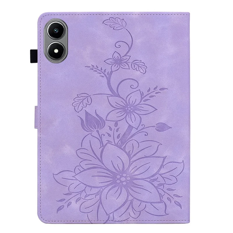 For Infinix Xpad 20 Case Lily Flower Imprint Card Slots Leather Tablet Cover - Purple