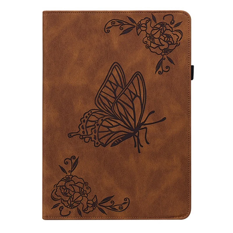 For Infinix Xpad 20 Case Butterfly Flower Imprint PU Leather Tablet Cover with Card Slots - Brown