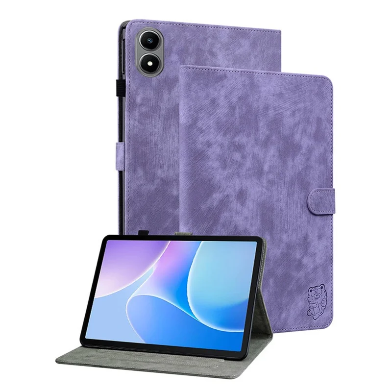 For Infinix Xpad 20 Case Tiger Imprint Anti-Scratch PU Leather Tablet Cover - Purple