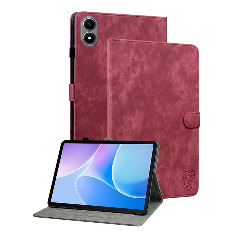 For Infinix Xpad 20 Case Tiger Imprint Anti-Scratch PU Leather Tablet Cover - Red